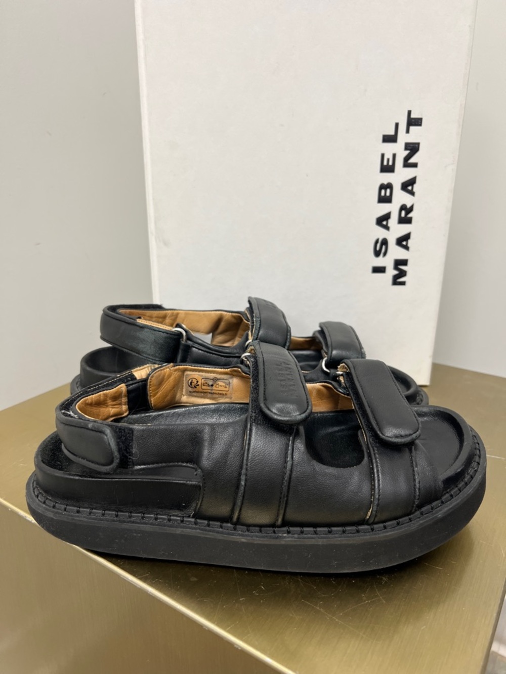 Isabel Marant Black Leather Velcro Platform Sandals